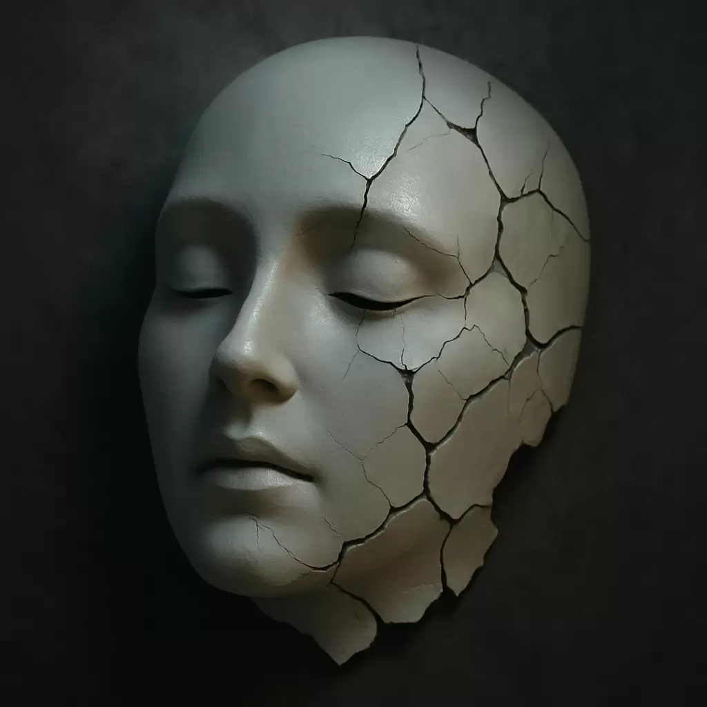a cracked face of a woman
