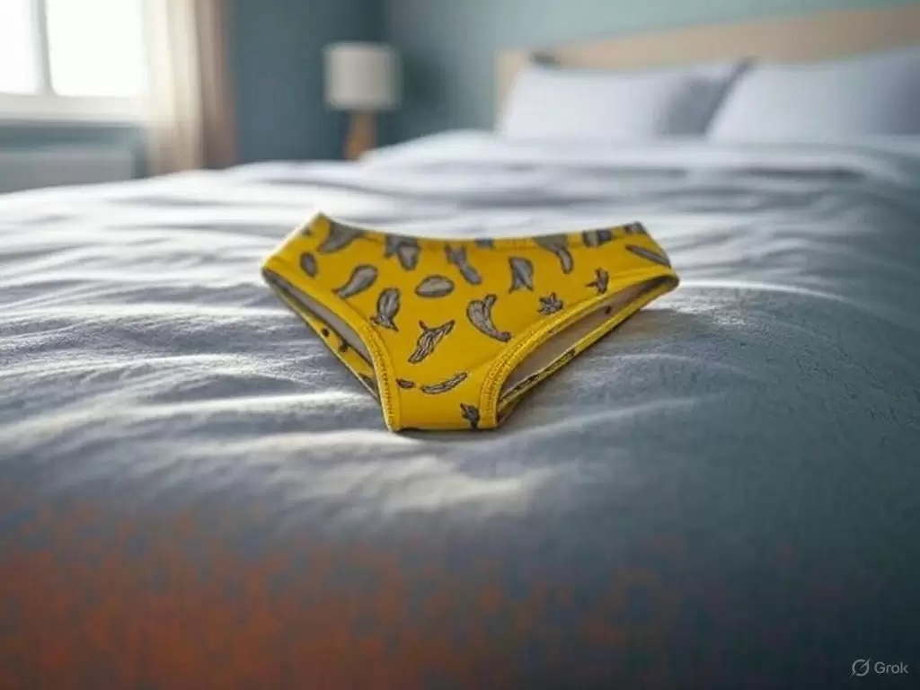 a yellow underwear on a bed