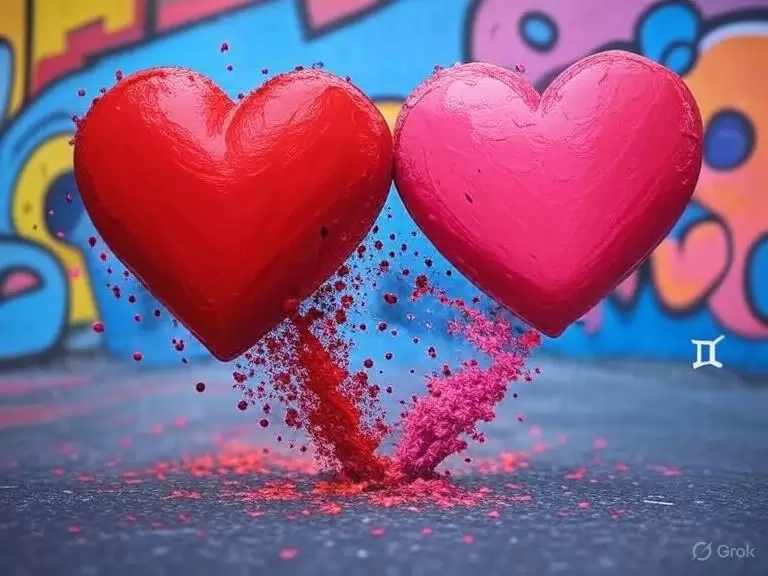 two hearts with powder coming out of them