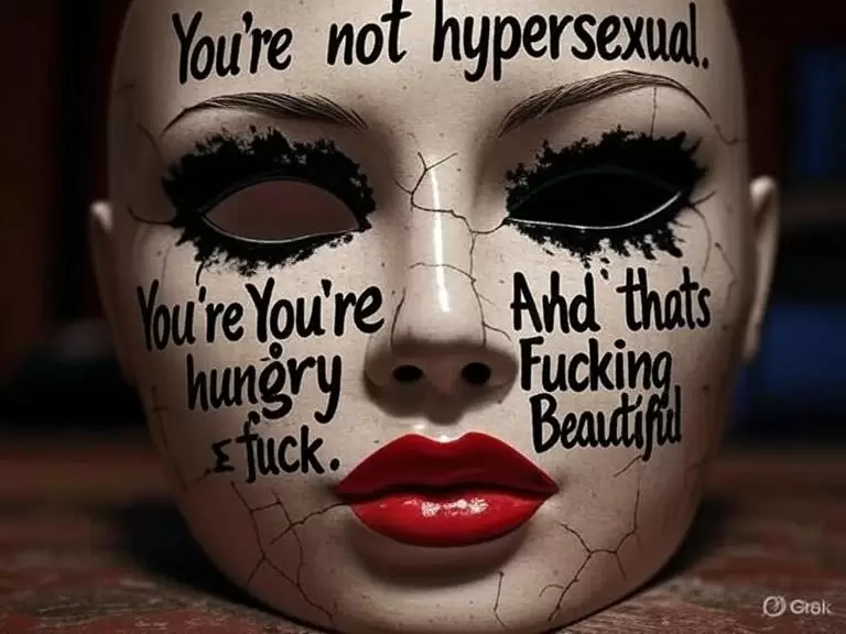 a mask with words on it. Unmasking ADHD Sex drive and hypersexuality