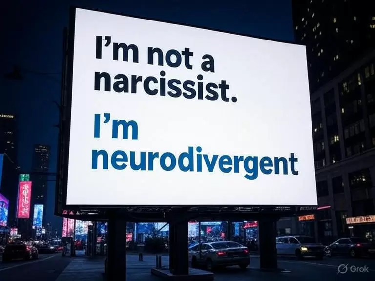 a billboard with a message on it that says i'm not a narcissist i'm neurodivergent