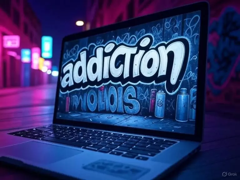 a laptop on a table with word addiction on screen ADHD, Porn, and the Shame Loop That Isn’t Addiction