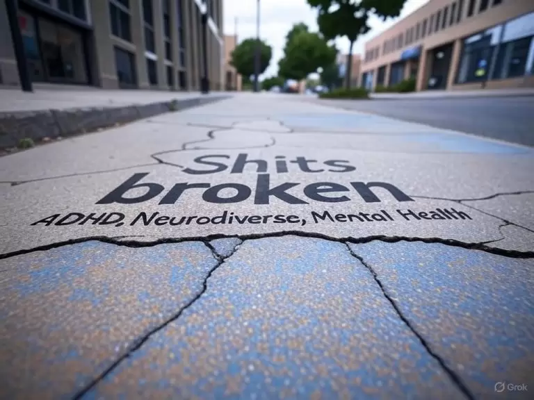 a cracked sidewalk with words on it