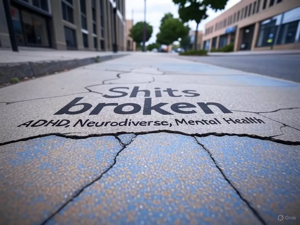 a cracked sidewalk with words on it