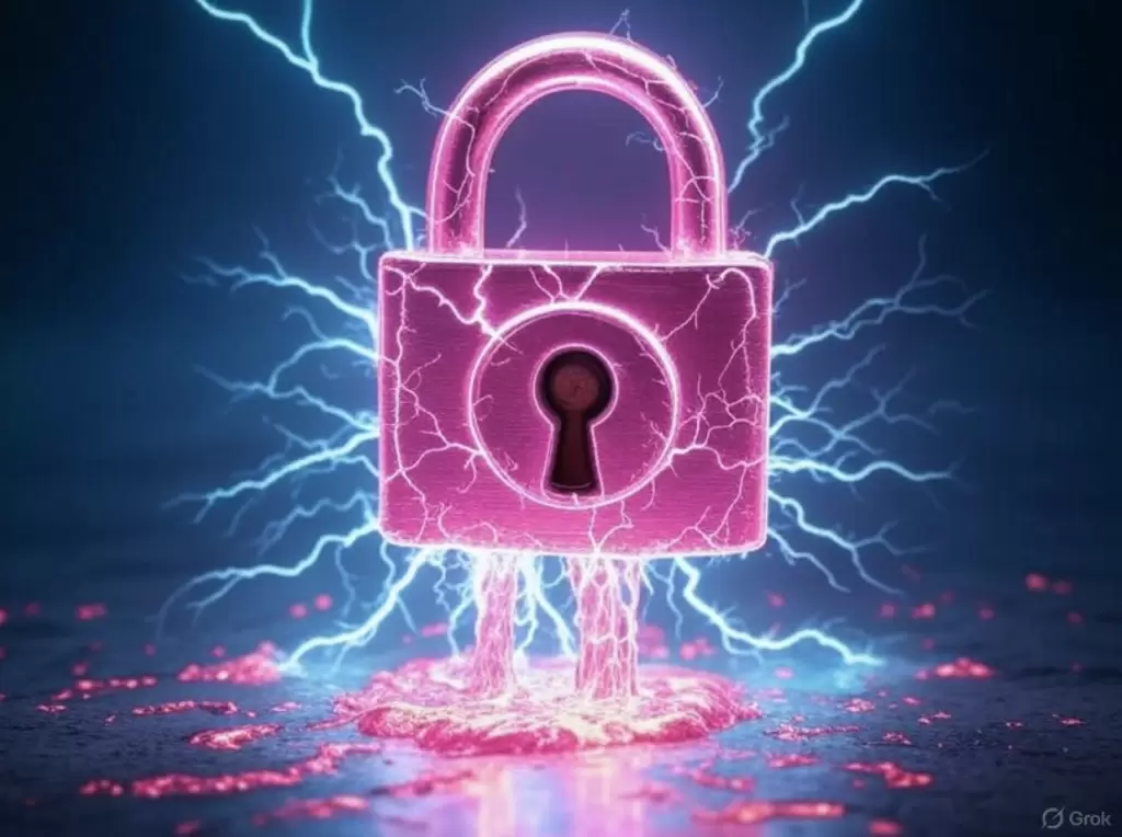 a pink lock with lightning coming out of it