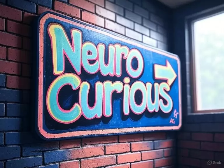 a sign on a brick wall Neurocurious this way. Welcome to the NEurocurious playground unmasking adhd