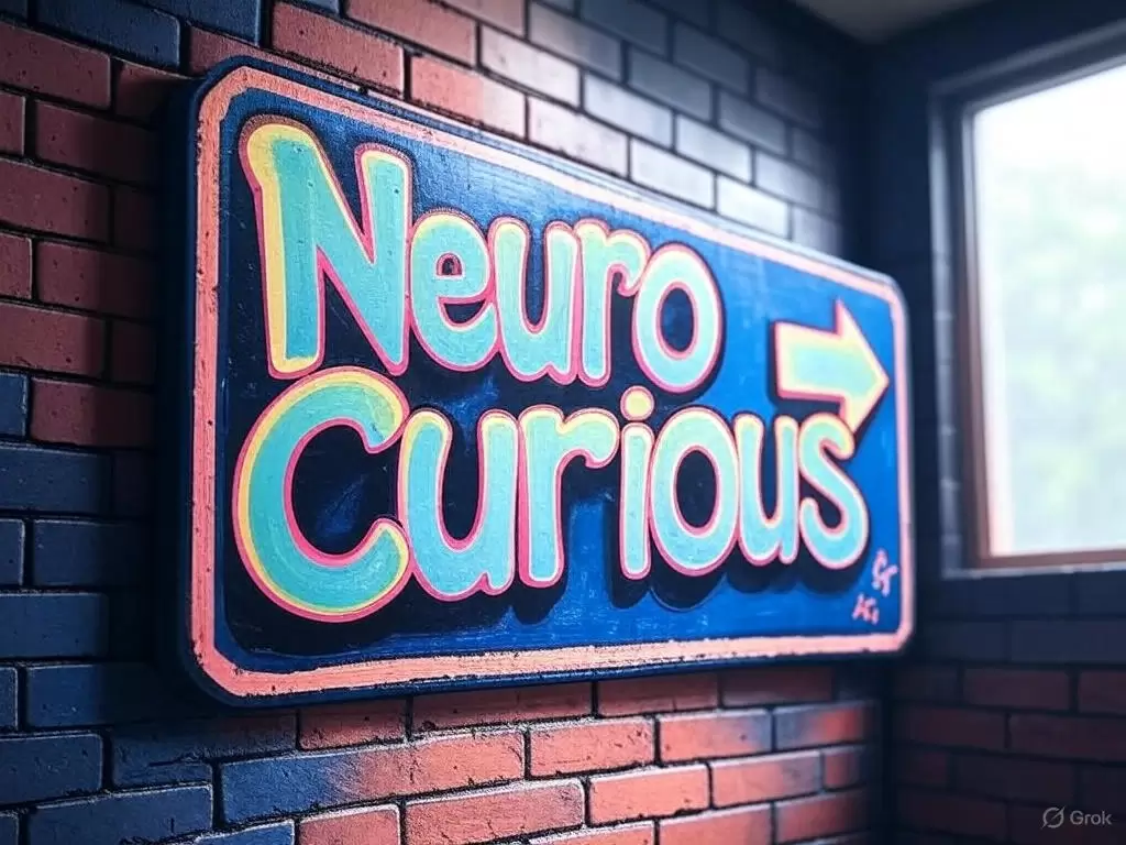 a sign on a brick wall Neurocurious this way. Welcome to the NEurocurious playground unmasking adhd