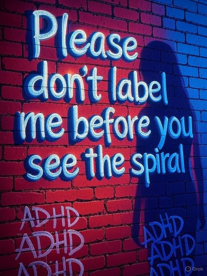ADHD or narcissim but please don't label me before you see the adhd spiral image with shadow on the wall in graffit style 